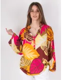 Rubamori fuchsia brown cherry leaves printed kaftan shirt