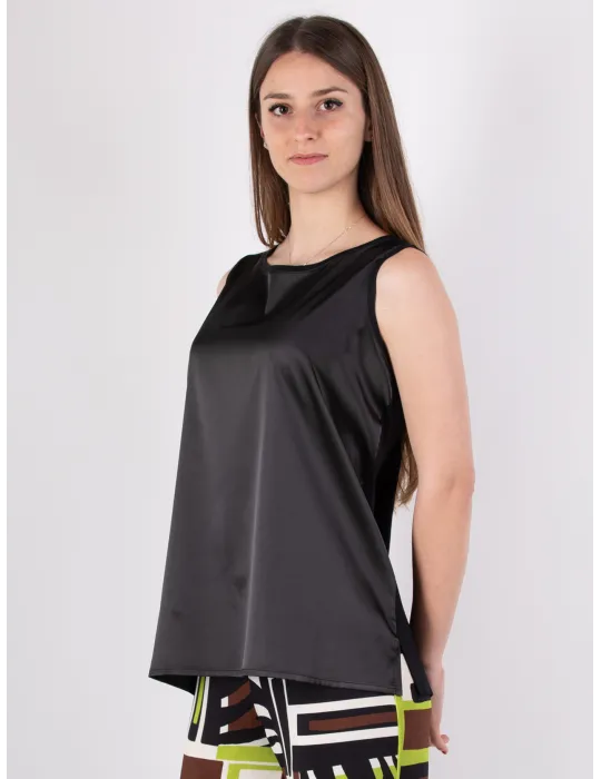 Rubamori plain shiny black silk satin sleeveless top