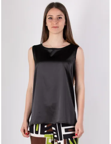 Rubamori plain shiny white silk satin sleeveless top