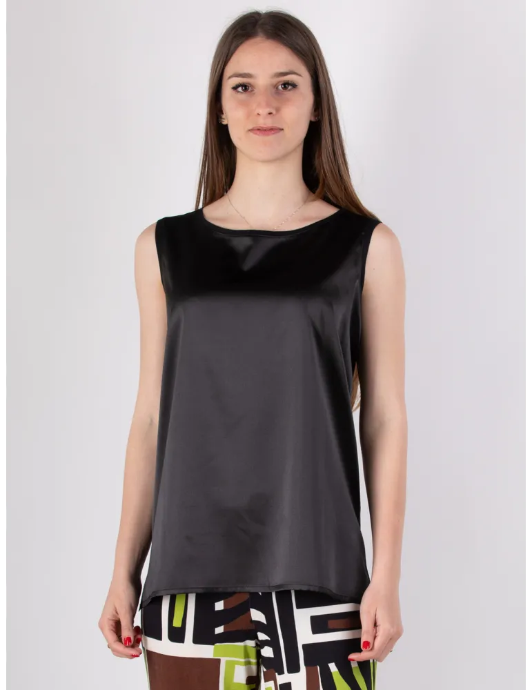 Rubamori plain shiny black silk satin sleeveless top Rubamori plain shiny black silk satin sleeveless top