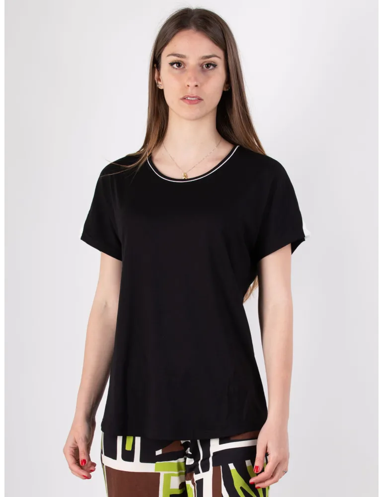 Rubamori Milano | Plus size black kimono t-shirt with white profiles Rubamori Milano | Plus size black kimono t-shirt with white profiles