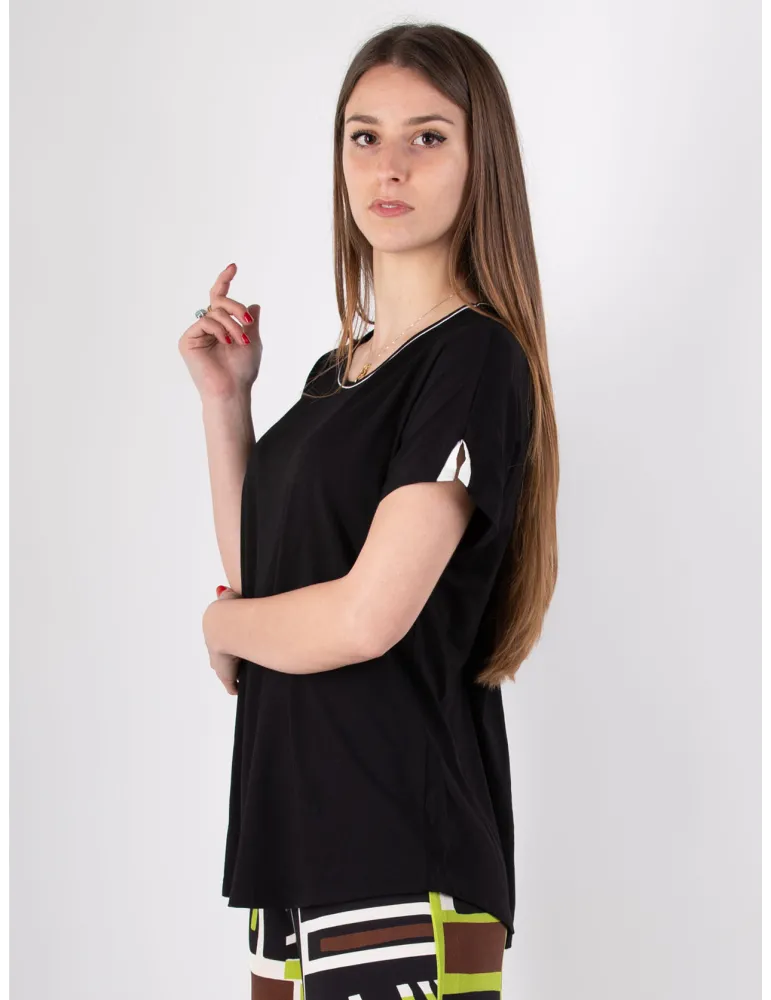 Blusa kaftano in viscosa fantasia panna e nero Rubamori