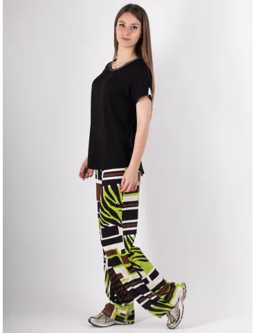 Rubamori black kimono sleeves t-shirt with white profiles 2