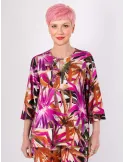 Blusa caftano fucsia disegno tropicale | Tessuti naturali | Rubamori