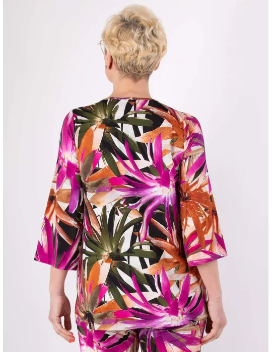 Rubamori Italy | Bright tropical leaves printed caftan blouse