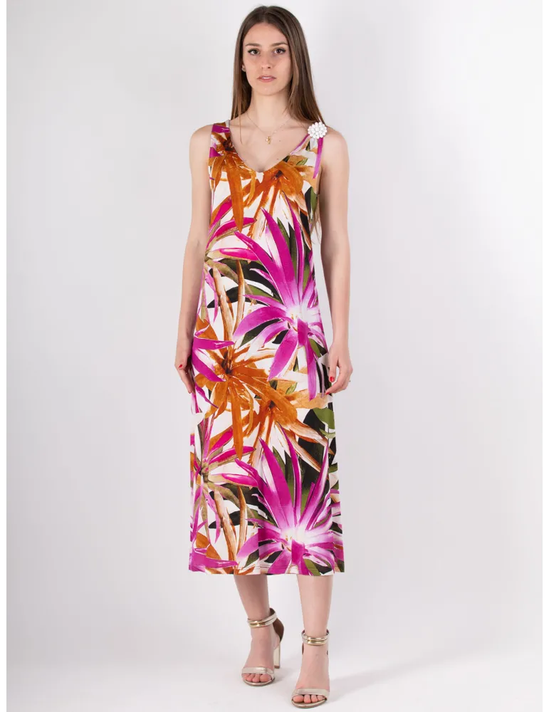 Rubamori Italy | bright tropical leaves printed midi sundress Rubamori Italy | bright tropical leaves printed midi sundress