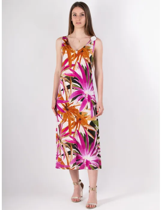 Rubamori Italy | bright tropical leaves printed midi sundress Rubamori Italy | bright tropical leaves printed midi sundress