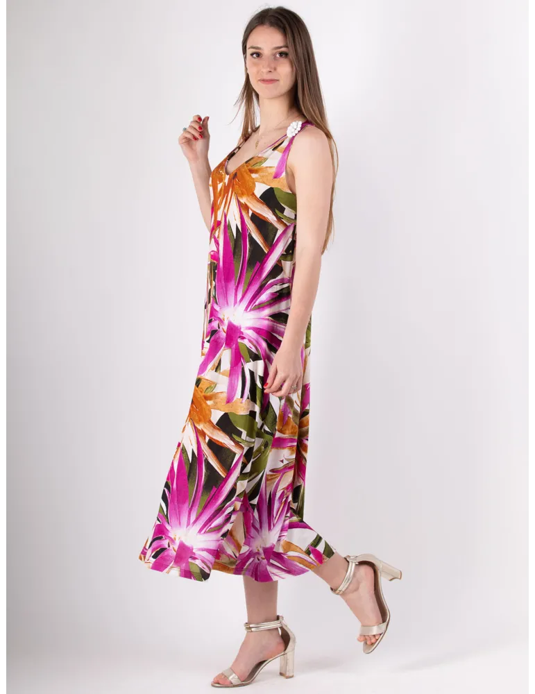 Rubamori Milano bright tropical leaves printed midi sundress