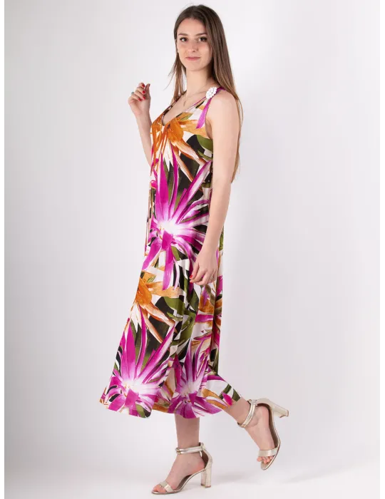 Rubamori Milano bright tropical leaves printed midi sundress
