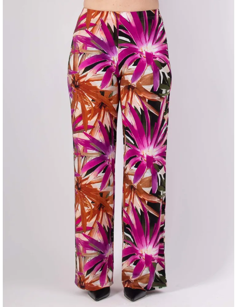 Bright tropical leaves printed wide palazzo trousers Bright tropical leaves printed wide palazzo trousers