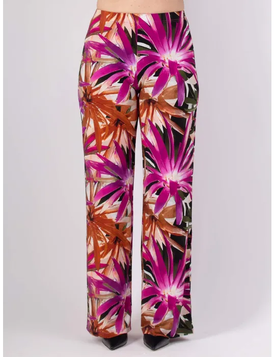 Bright tropical leaves printed wide palazzo trousers Bright tropical leaves printed wide palazzo trousers