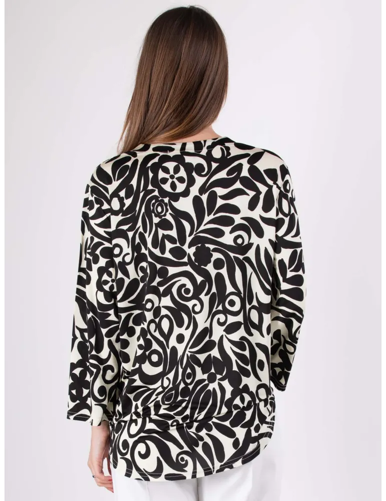Rubamori Milano | Plus size White and black kaftan blouse shirt