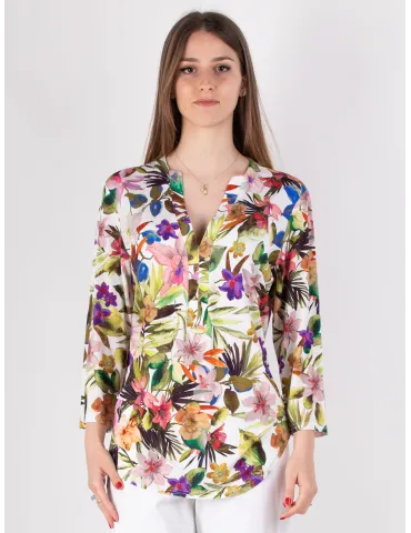 Blusa caftano fantasia fiori tropicali | Rubamori Milano