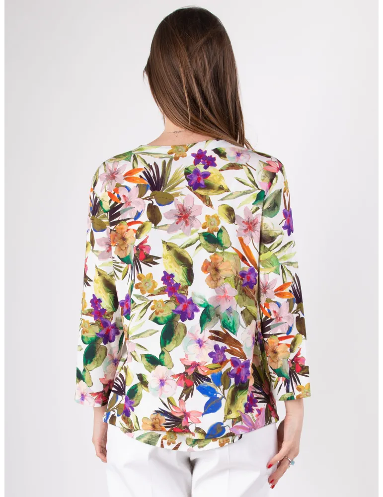 Blusa caftano fantasia fiori tropicali | Rubamori Milano