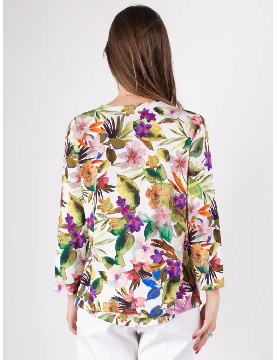 Bright colours tropical flowers printed caftan blouse shirt