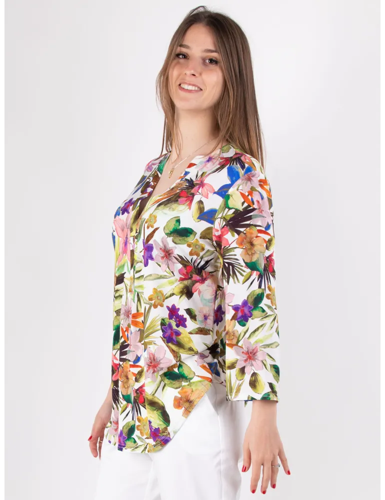 Rubamori Bright colours tropical flowers printed caftan blouse shirt