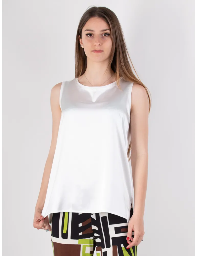 Rubamori Milano | Plain white silk satin sleeveless top | Plus sizes Rubamori Milano | Plain white silk satin sleeveless top | Plus sizes