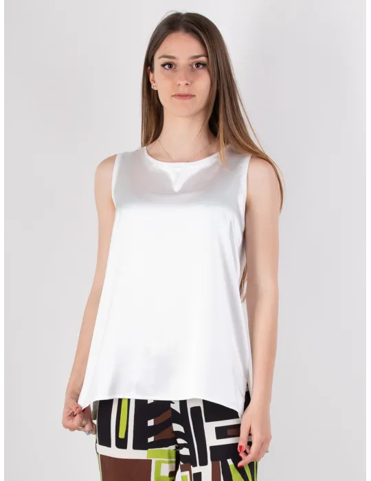Rubamori plain shiny white silk satin sleeveless top Rubamori plain shiny white silk satin sleeveless top