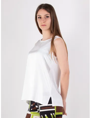 Rubamori plain shiny white silk satin sleeveless top 2