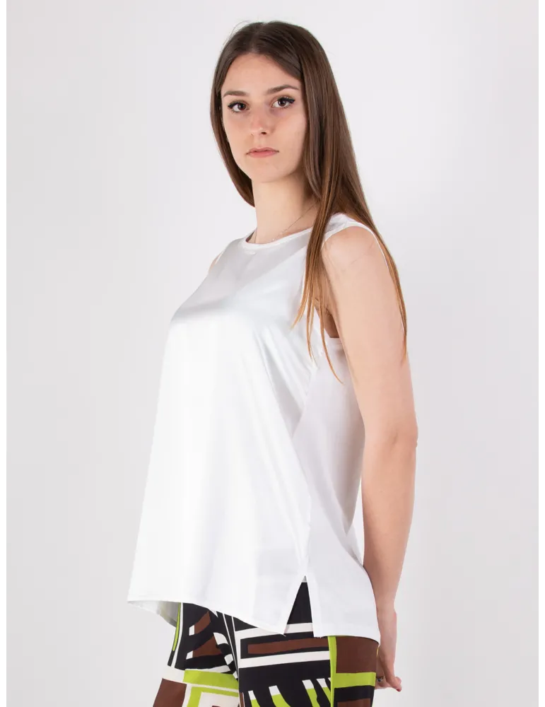 Rubamori plain shiny white silk satin sleeveless top