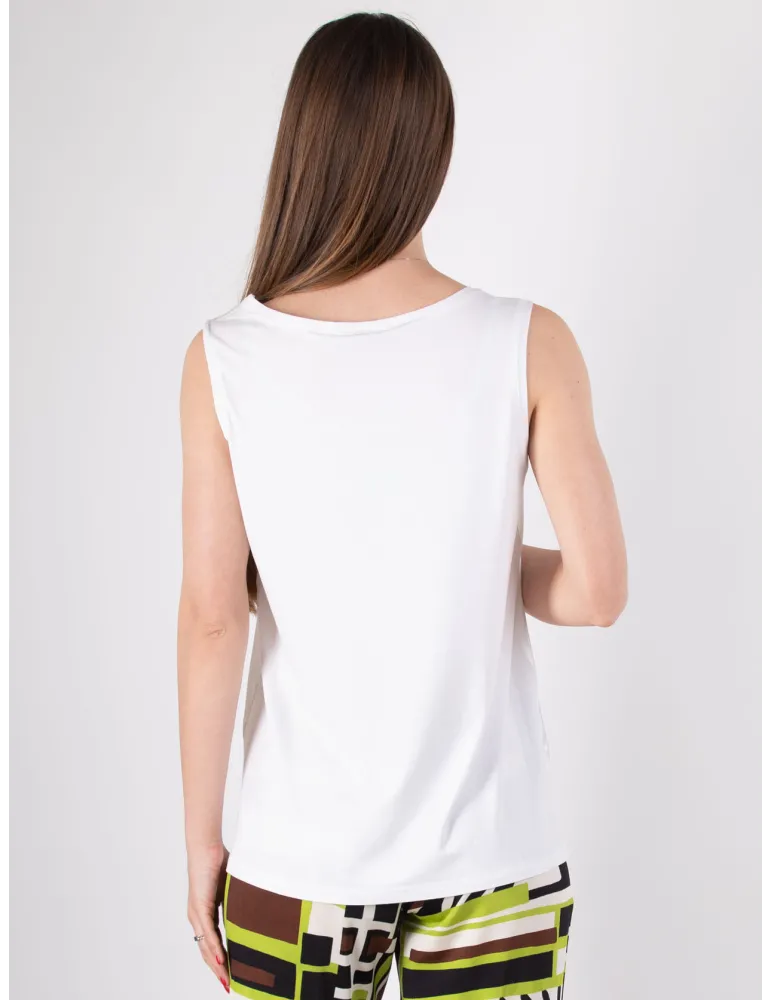 Rubamori plain shiny white silk satin sleeveless top
