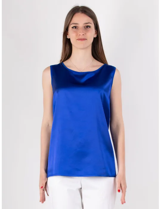 Rubamori solid bright royal blue silk satin sleeveless top Rubamori solid bright royal blue silk satin sleeveless top