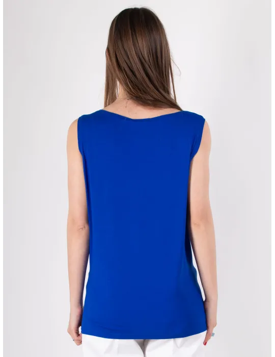 Rubamori solid bright royal blue silk satin sleeveless top