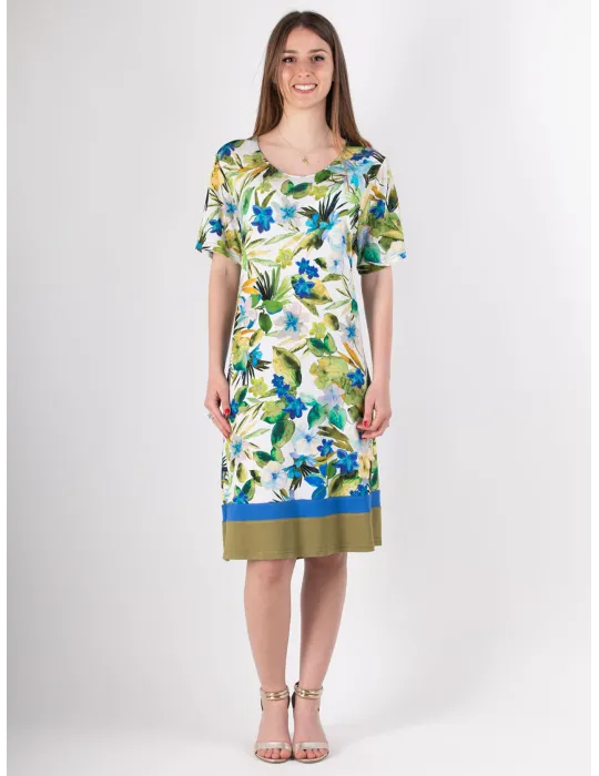 Rubamori Lime green and blue floral print A-line dress Rubamori Lime green and blue floral print A-line dress