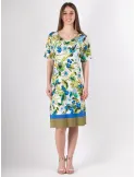 Rubamori Lime green and blue floral print A-line dress