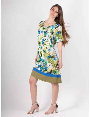 Rubamori Lime green and blue floral print A-line dress 2