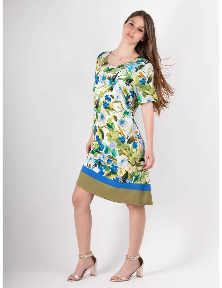 Rubamori Lime green and blue floral print A-line dress