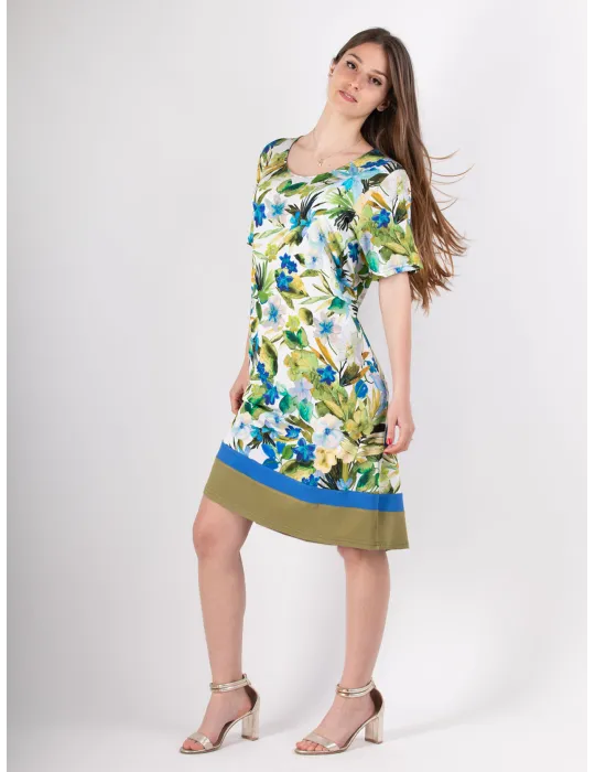 Rubamori Lime green and blue floral print A-line dress