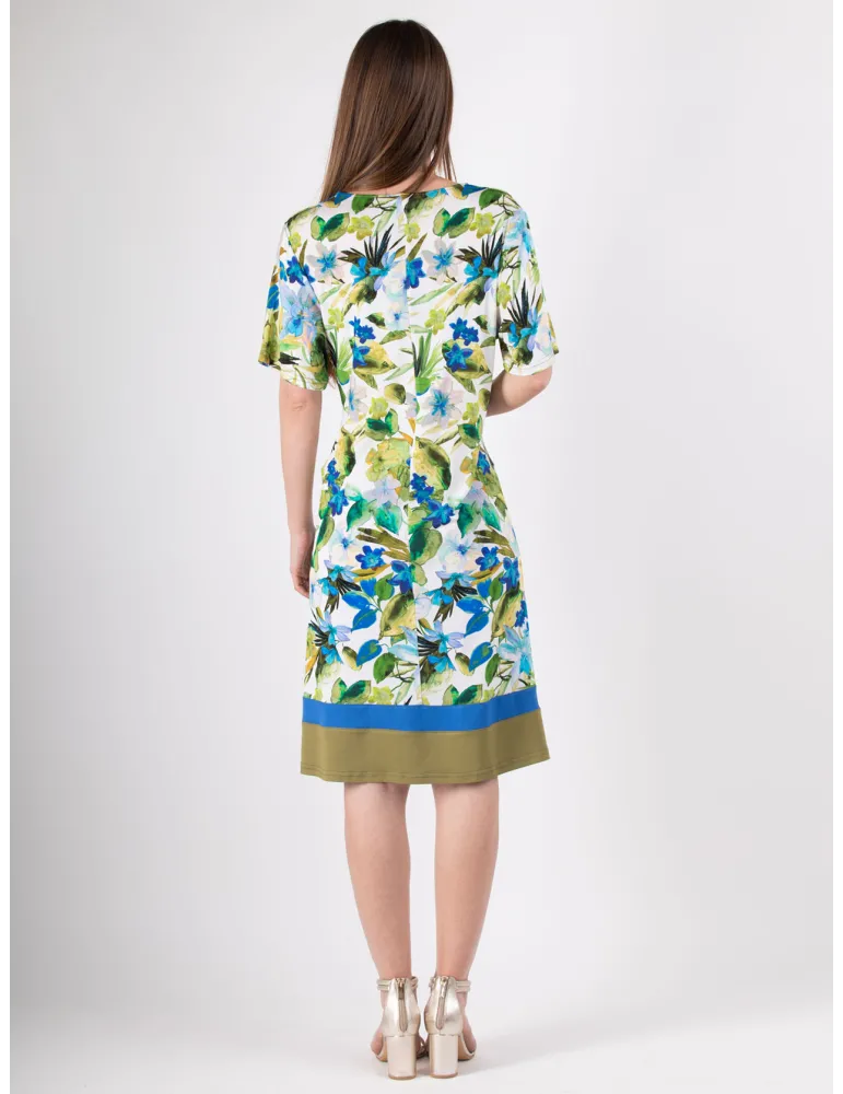 Rubamori Lime green and blue floral print A-line dress