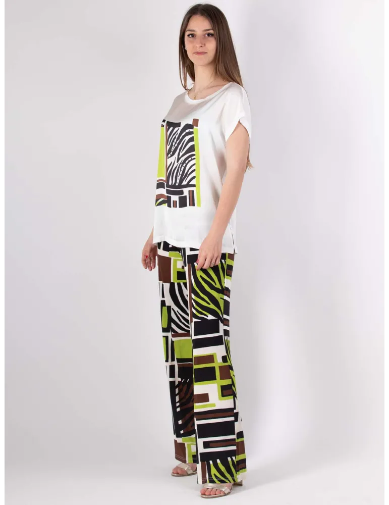 Rubamori White silk kimono blouse with front safari print