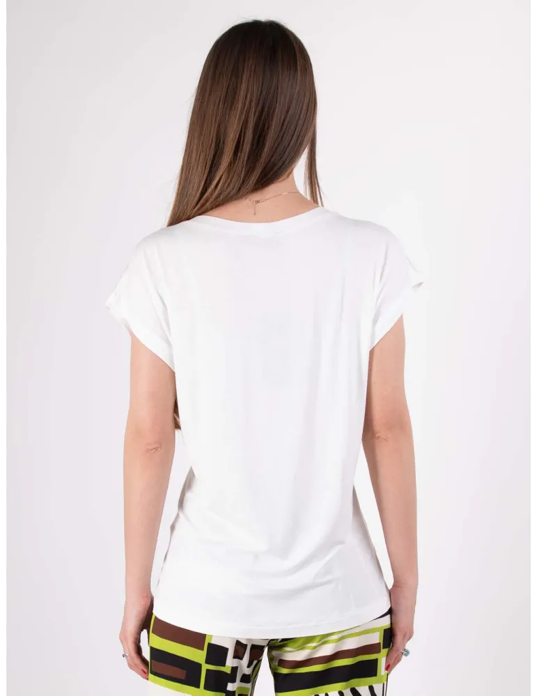 Rubamori White silk kimono blouse with front safari print