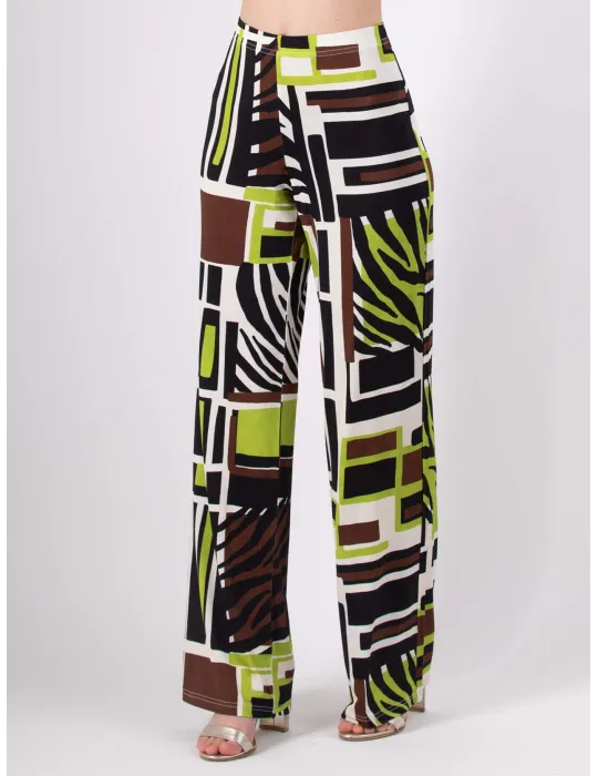 Rubamori brown and acid green safari print palazzo trousers