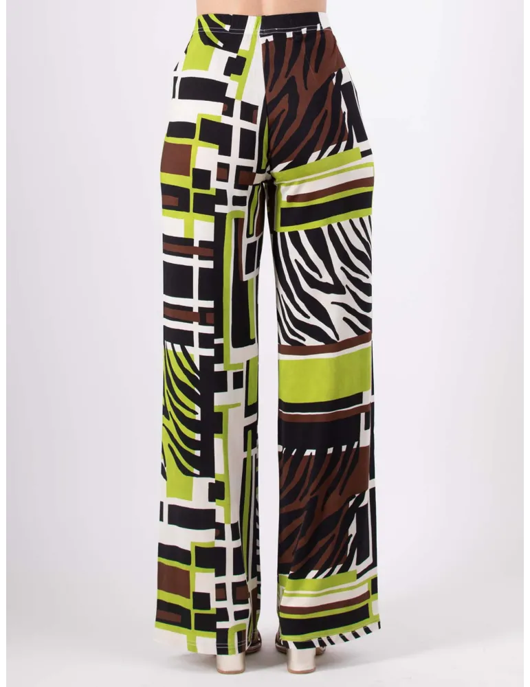 Rubamori brown and acid green safari print palazzo trousers plus size