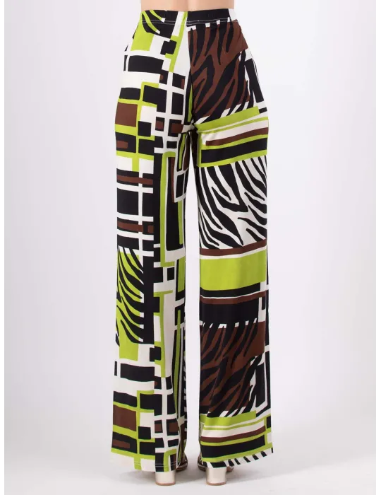 Rubamori brown and acid green safari print palazzo trousers