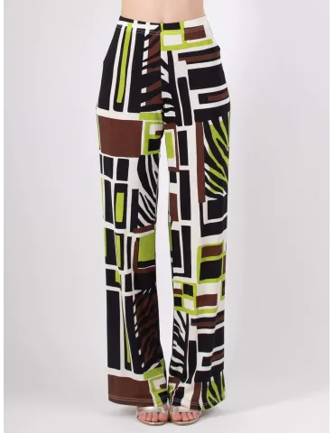 Rubamori brown and acid green safari print palazzo trousers