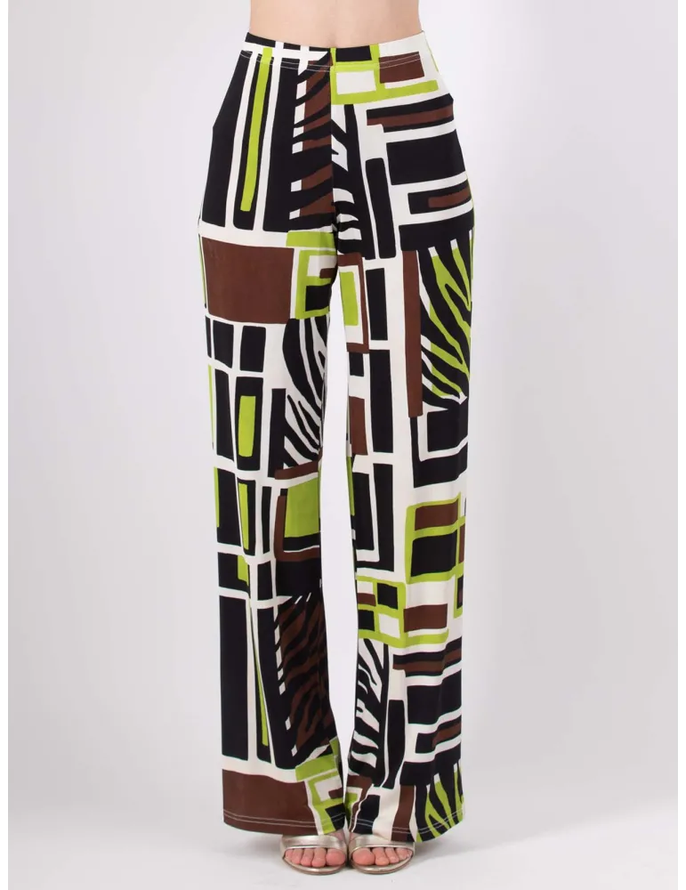Rubamori brown and acid green safari print palazzo trousers plus size