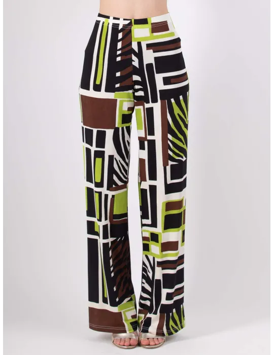 Rubamori brown and acid green safari print palazzo trousers Rubamori brown and acid green safari print palazzo trousers