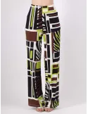 Rubamori brown and acid green safari print palazzo trousers