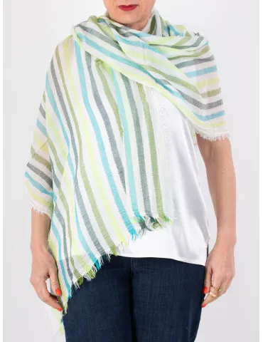 Rubamori Grey turquoise lime cotton scarf fully fringed 2