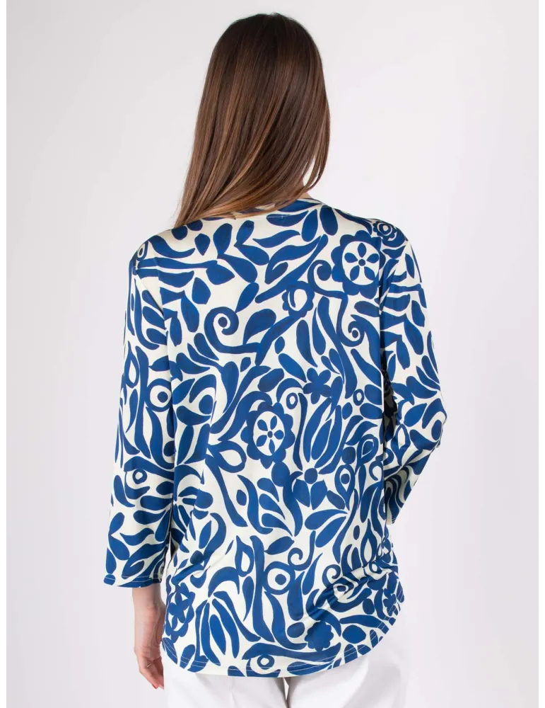 Rubamori creamy white and royal blue kaftan blouse shirt