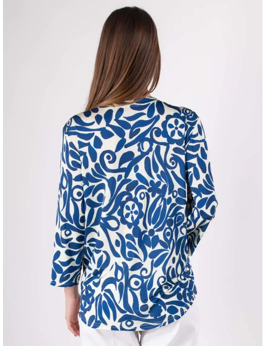 Blusa kaftano in viscosa fantasia panna e azzurro Rubamori