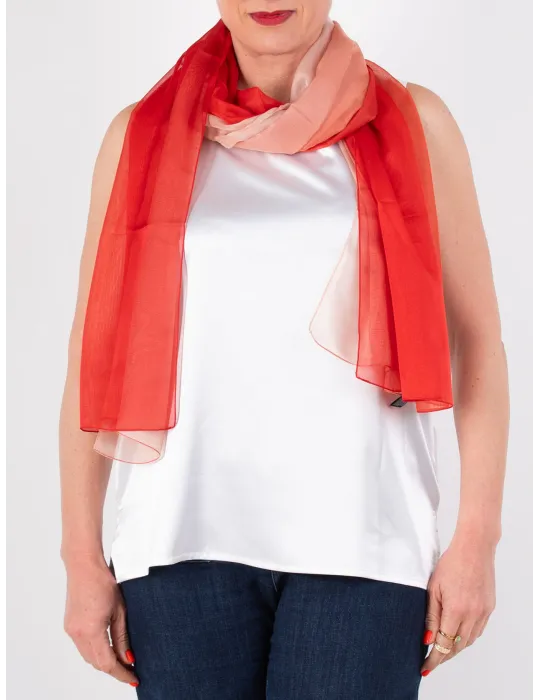 Stola Pareo Sciarpa di chiffon | Scialle sfumato rosso corallo e rosa