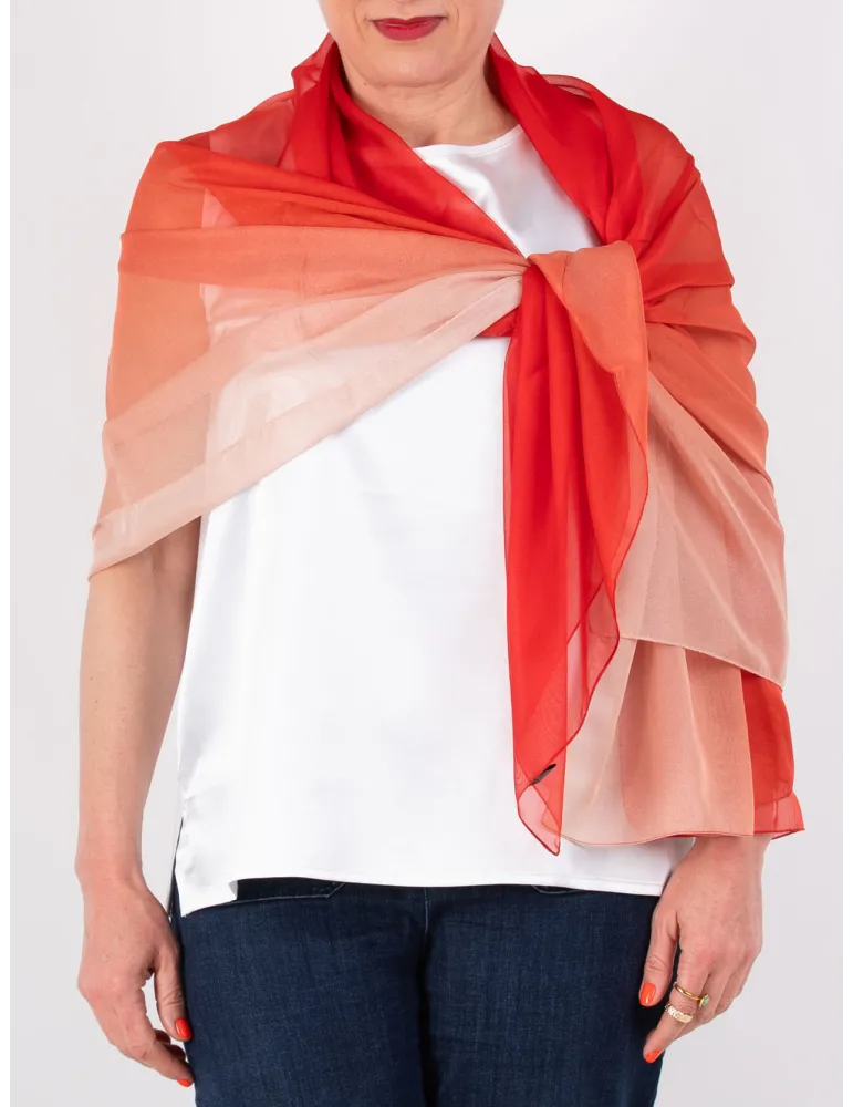 Coral red and pink blended formal silk scarf shawl sarong Coral red and pink blended formal silk scarf shawl sarong