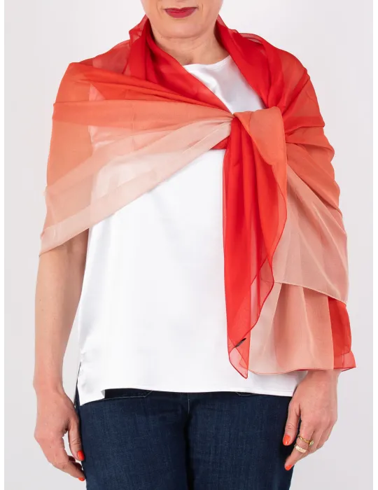 Stola Pareo Sciarpa di chiffon | Scialle sfumato rosso corallo e rosa Stola Pareo Sciarpa di chiffon | Scialle sfumato rosso corallo e rosa