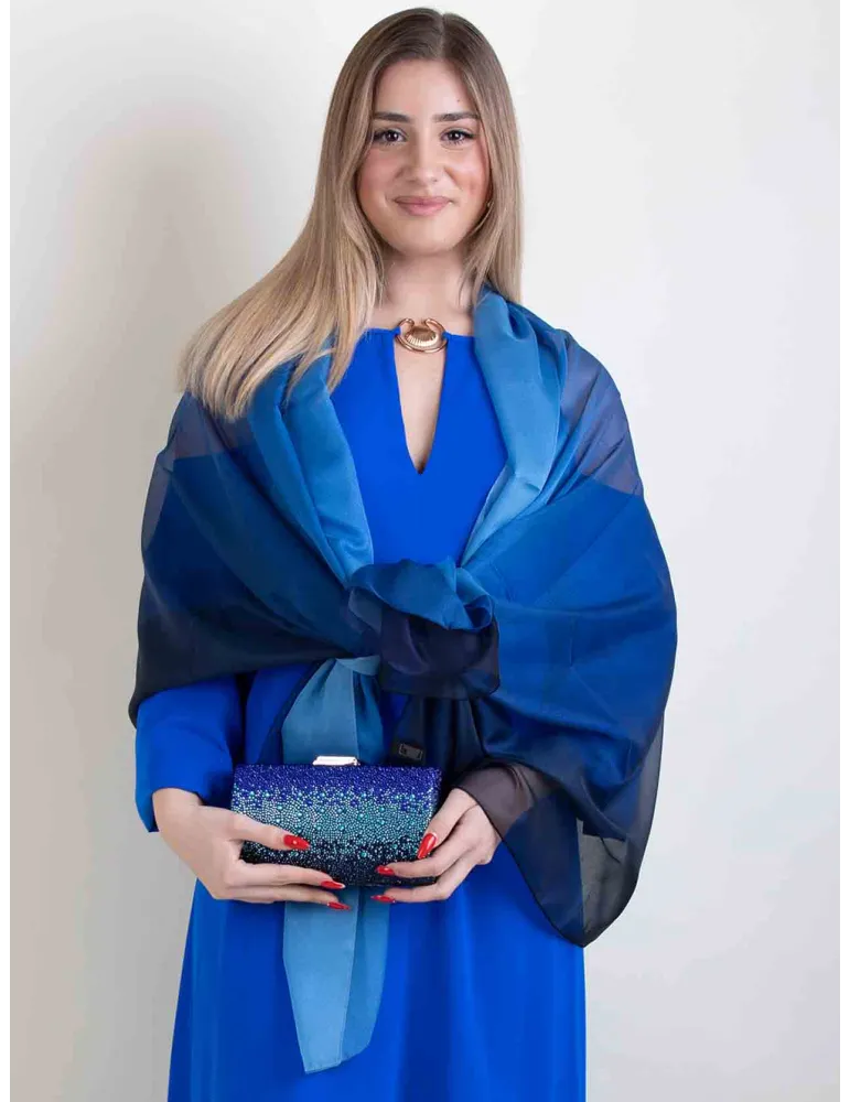 Dark and royal blue blended formal silk scarf shawl beach robe sarong Dark and royal blue blended formal silk scarf shawl beach robe sarong