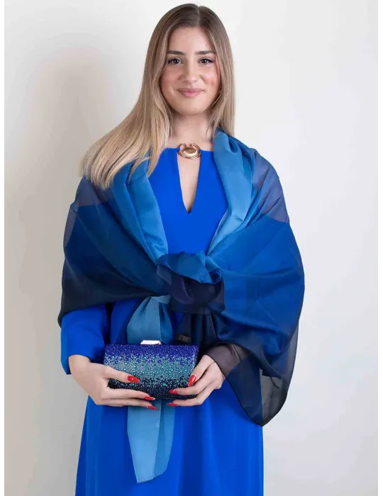 Dark and royal blue blended formal silk scarf shawl beach robe sarong Dark and royal blue blended formal silk scarf shawl beach robe sarong